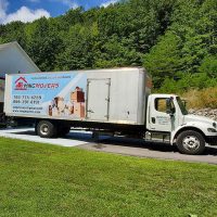 moving truck parked while waiting for loading for a long distance move