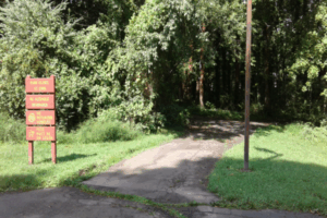 Entrance to Backlick Park in Springfield, featuring trails, ball fields, and green open space.
